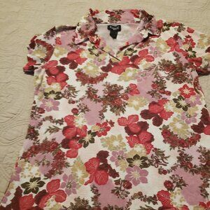 Vintage 90s Diagonal Floral Polyester Knit Top